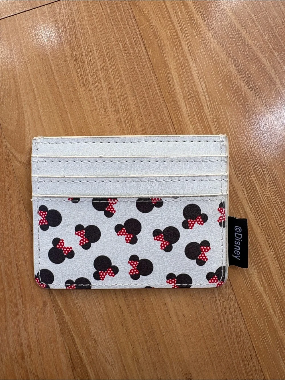 Loungefly White Minnie Mouse Card Holder with Black Silhouettes and Red Bows